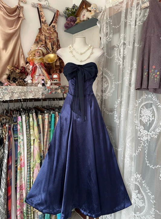 Strapless A Line Royal Blue Long Prom Dress Vintage Formal Dress J5018