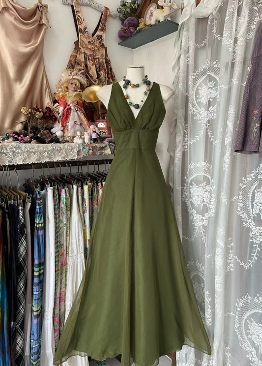 V Neck Green A Line Prom Dress Vintage Formal Party Dress J5026