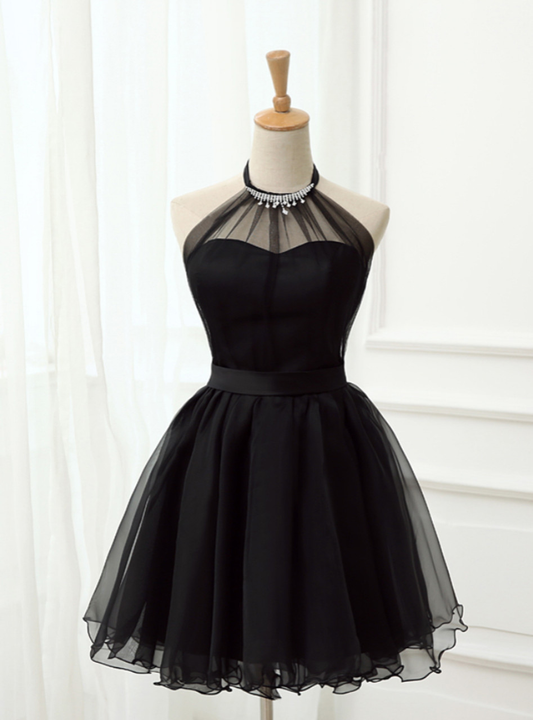 Cute  Black Short Homecoming Dresses Halter Short Prom Dresses  J5029