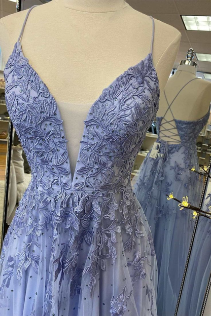 Robe de soirée longue en tulle, col en V, bretelles, robe de bal, robe de soirée avec appliques, J5036
