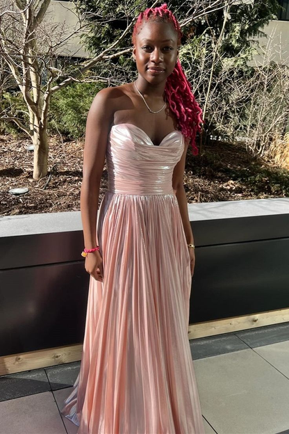 Robe de bal longue trapèze rose à décolleté en cœur J5054