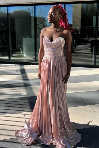Robe de bal longue trapèze rose à décolleté en cœur J5054