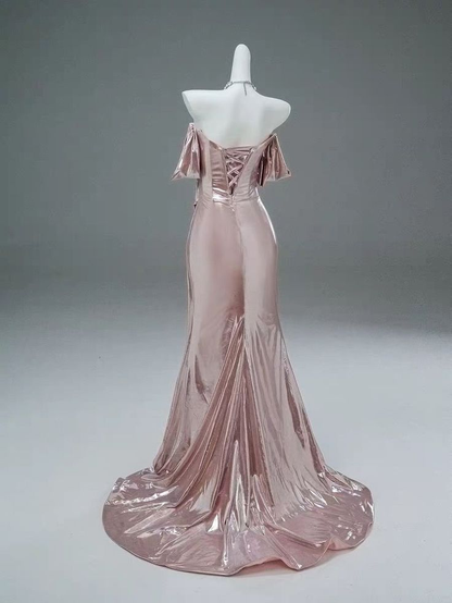 Robe de bal longue sirène à épaules dénudées, rose, robe de soirée formelle J5055