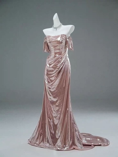 Robe de bal longue sirène à épaules dénudées, rose, robe de soirée formelle J5055