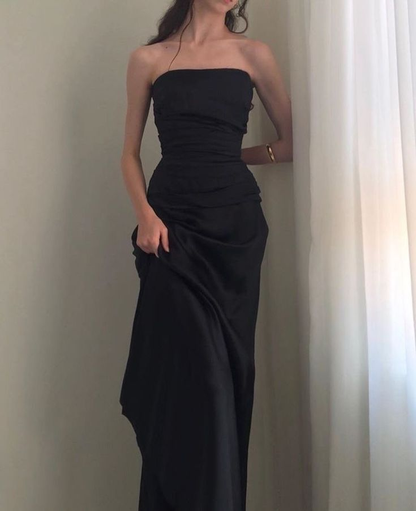 Robe de bal longue noire sans bretelles, robe de soirée formelle J5056