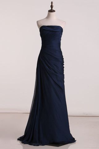 Strapless Navy Blue A Line Long Prom Dress Formal Party Dress J5058