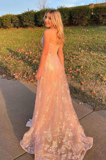 Robe de bal longue à sequins et traîne en dentelle J5062