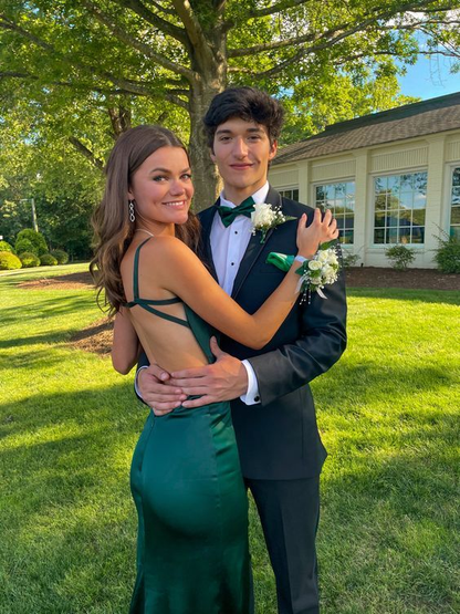 Robe de bal longue dos nu vert foncé style sirène J5074