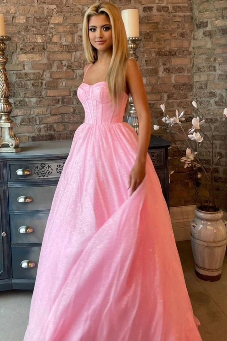 A line Spaghetti Straps Party Dress Pink Prom Dress J5084