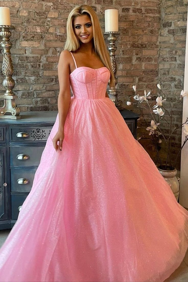 A line Spaghetti Straps Party Dress Pink Prom Dress J5084