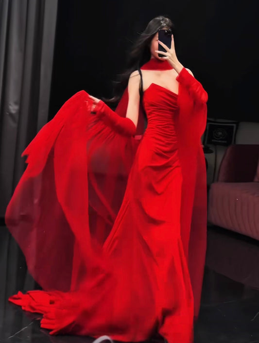 Red A Line Long Prom Dress Formal Evening Party Dress J5087