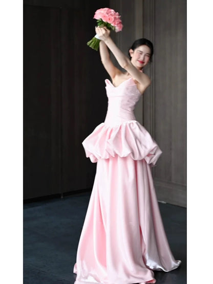 Robe de bal longue rose coupe trapèze, jolie robe de soirée formelle J5088