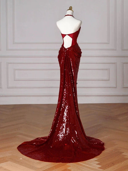 Robe de soirée longue sirène à sequins et dos nu J5092
