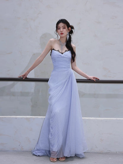 Robe de soirée fourreau plissée lavande chérie J5096