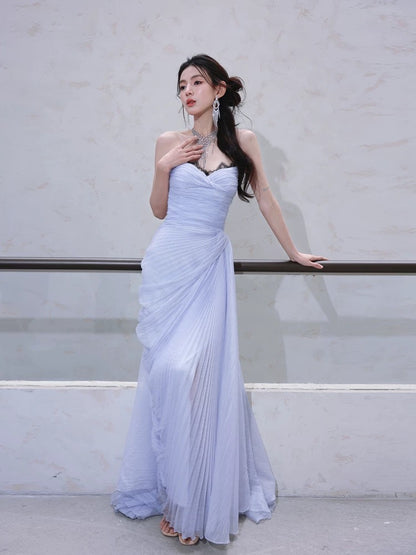 Robe de soirée fourreau plissée lavande chérie J5096