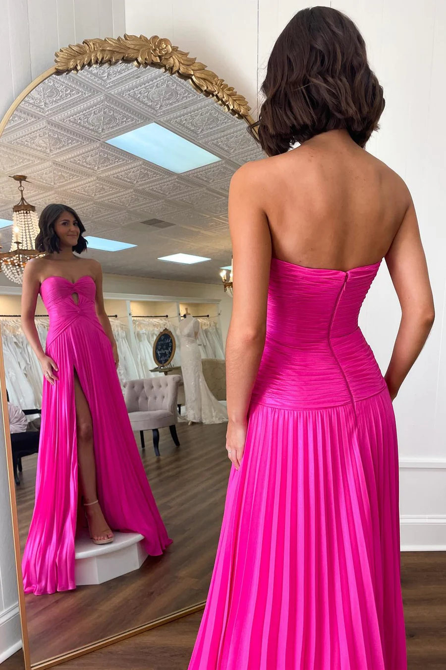 Strapless A Line Long Prom Dress Slit Formal Party Dress J5111