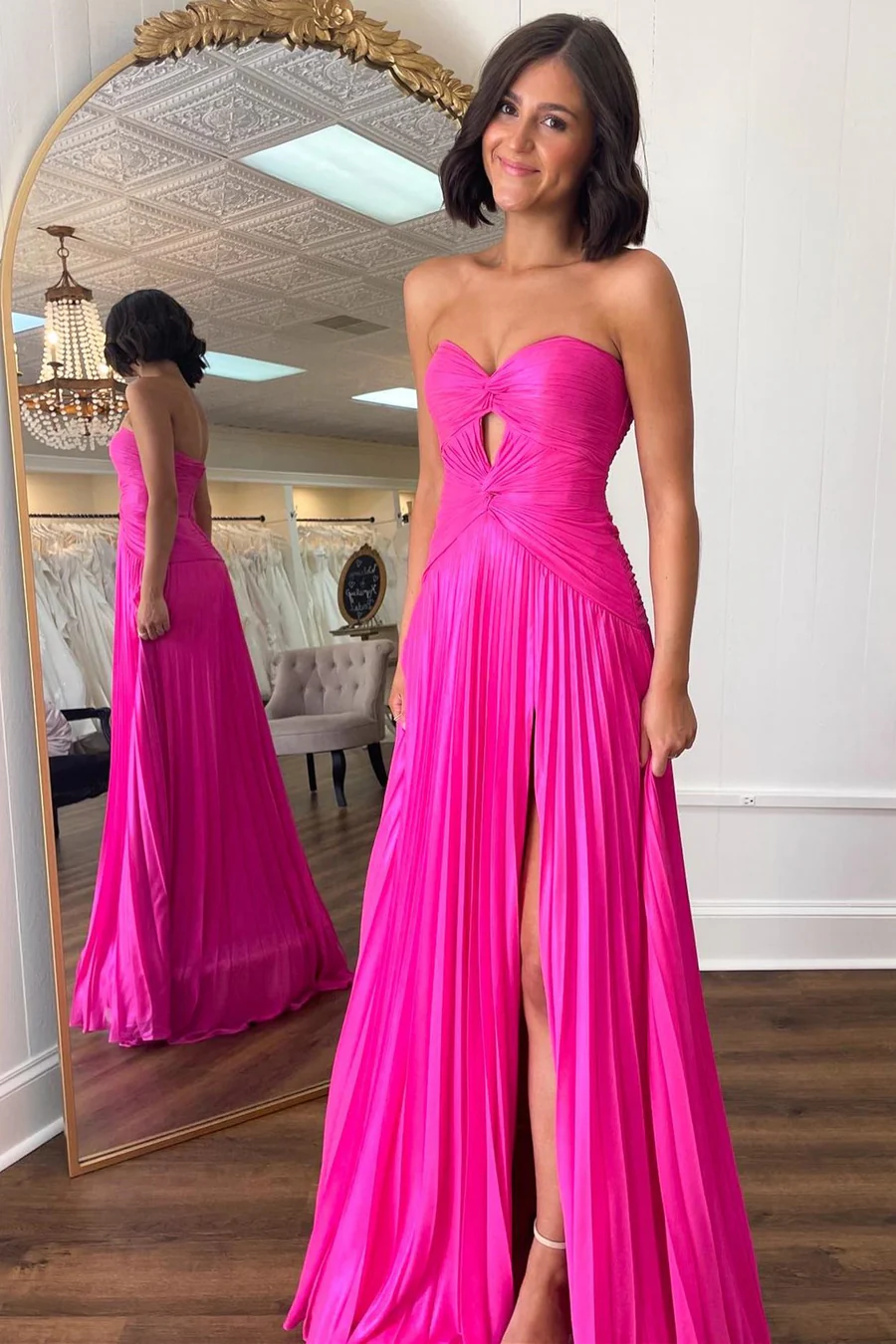 Strapless A Line Long Prom Dress Slit Formal Party Dress J5111