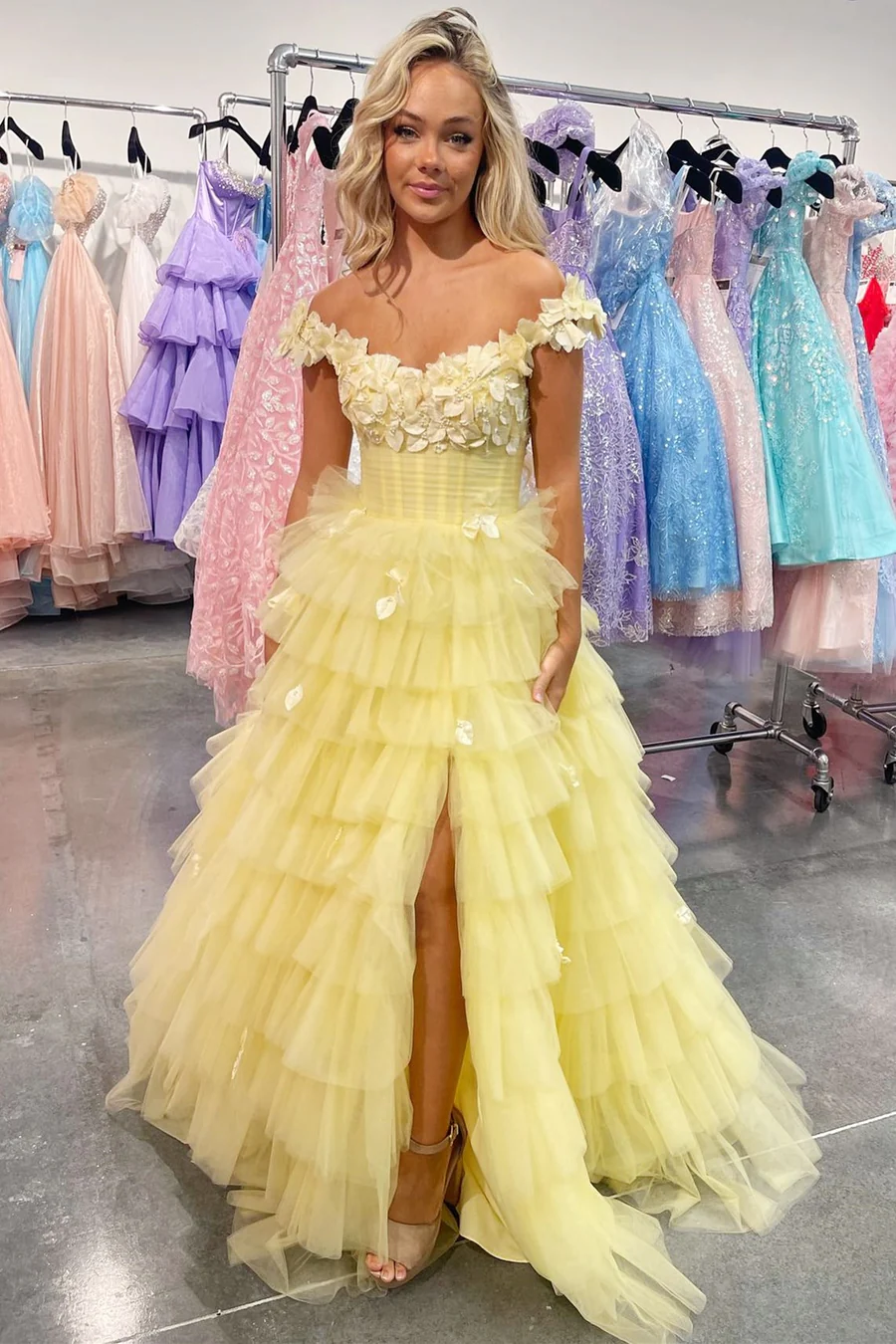 Off The Shoulder Yellow A Line Long Prom Dress Formal Party Dress J5113