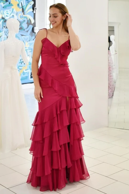 Robe de bal longue sirène à volants, robe de soirée formelle J5115