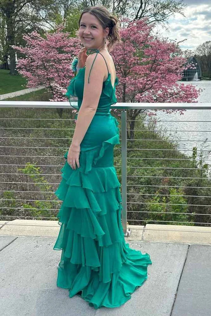 Robe de bal longue sirène à volants, robe de soirée formelle J5115