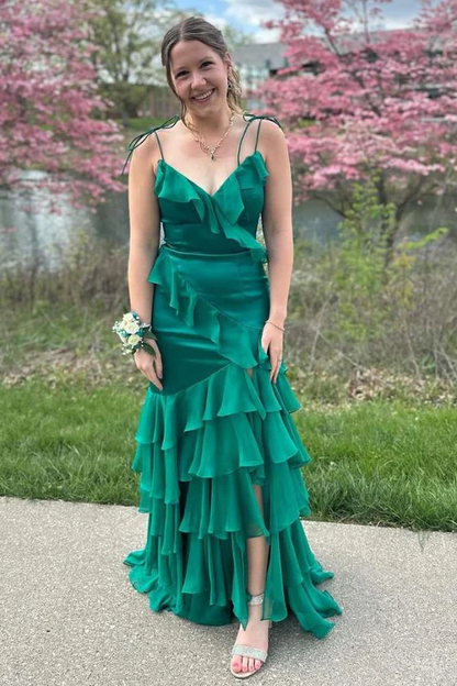 Robe de bal longue sirène à volants, robe de soirée formelle J5115