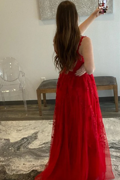 Robe de bal longue en tulle avec appliques et coupe trapèze J5118