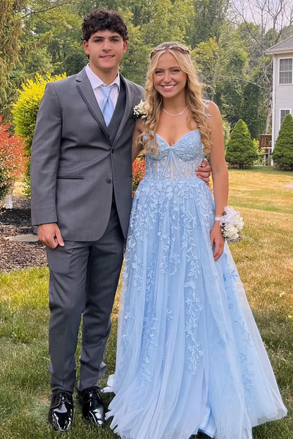 Robe de bal longue en tulle avec appliques et coupe trapèze J5118