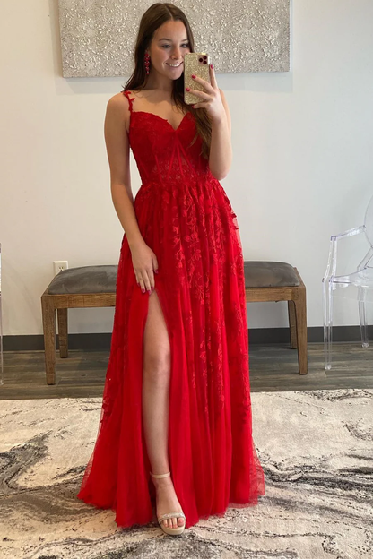 Robe de bal longue en tulle avec appliques et coupe trapèze J5118