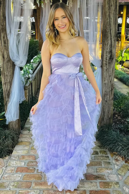 Strapless A Line Long Prom Dress Ruffle Formal Party Dress J5122