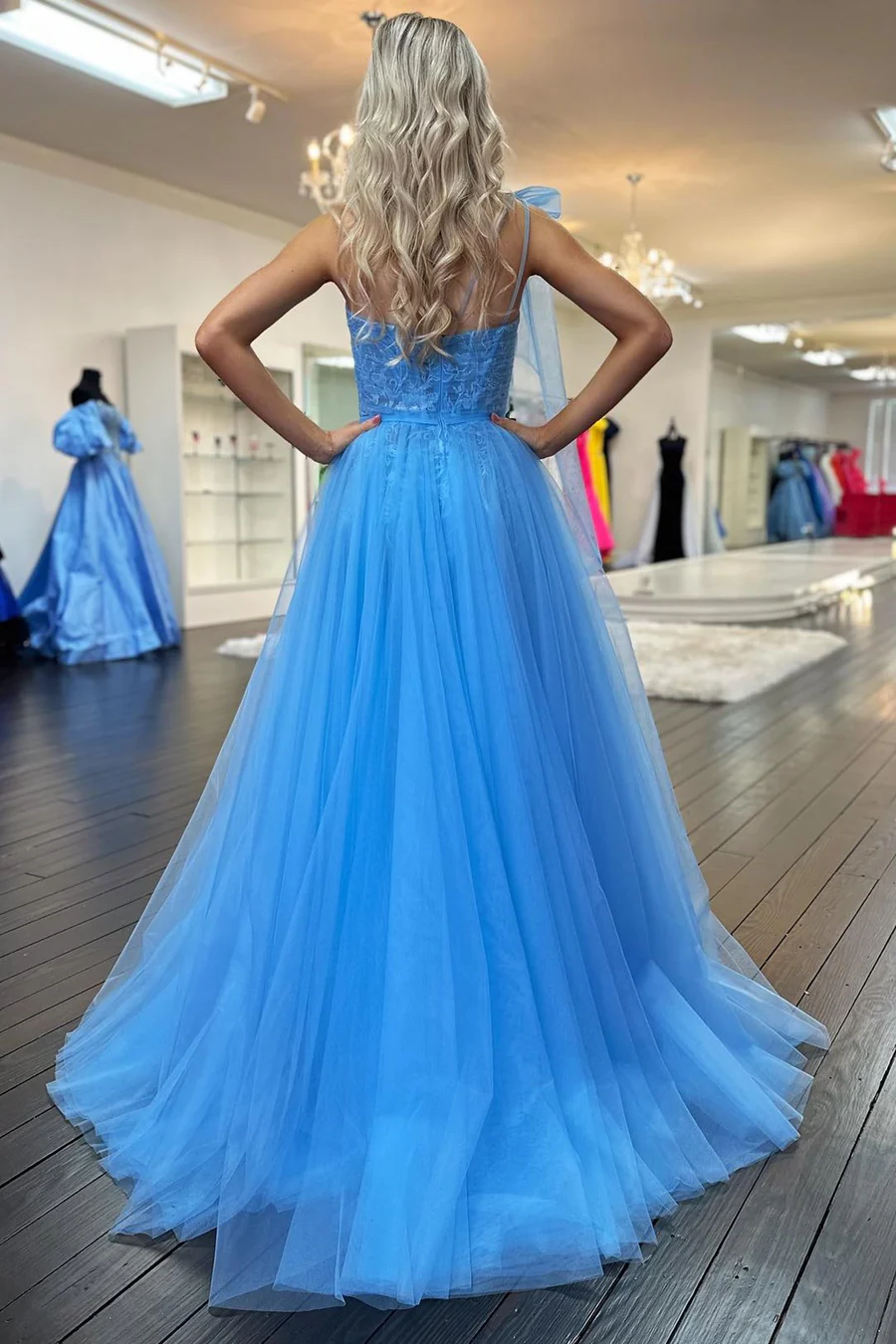 One Shoulder A Line Long Prom Dress Tulle Formal Party Dress J5123