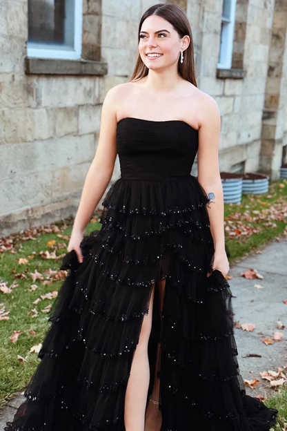 Robe de bal longue bustier en dentelle fendue, robe de soirée formelle J5127