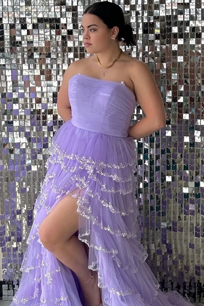Robe de bal longue bustier en dentelle fendue, robe de soirée formelle J5127
