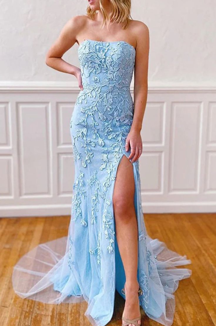 Strapless Lace Long Prom Dress with Slit J5133