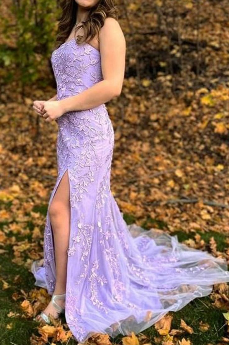 Strapless Lace Long Prom Dress with Slit J5133