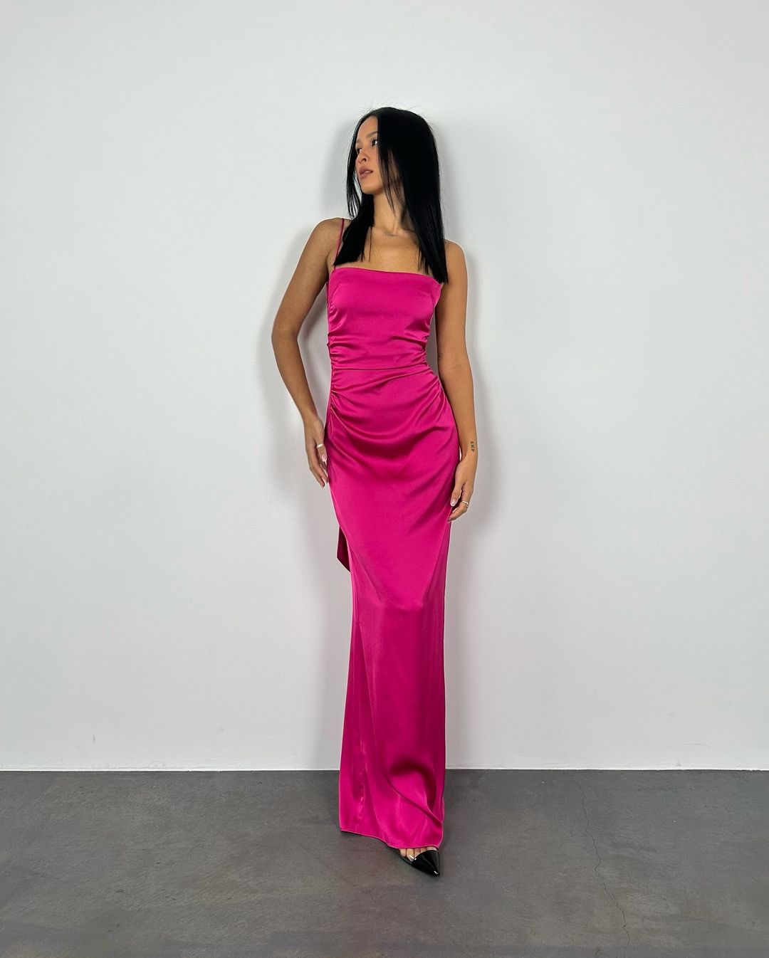 Hot Pink Sheath Long Prom Dress Satin Evening Dress J5141