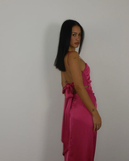 Hot Pink Sheath Long Prom Dress Satin Evening Dress J5141