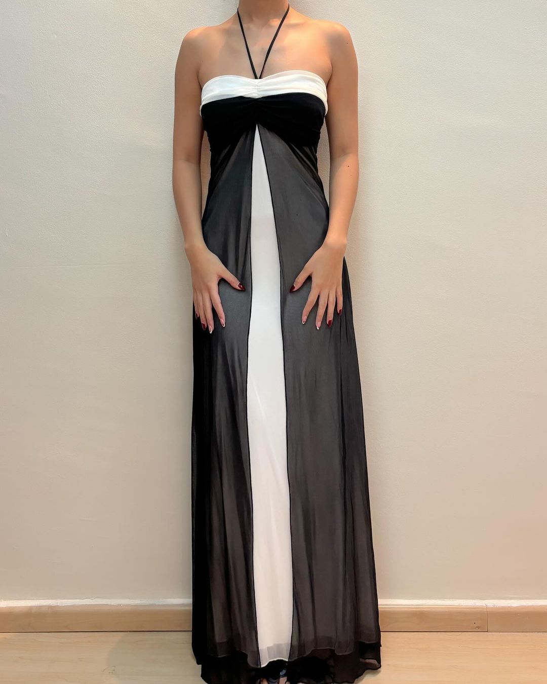 Halter A Line Black And White Long Prom Dress J5144