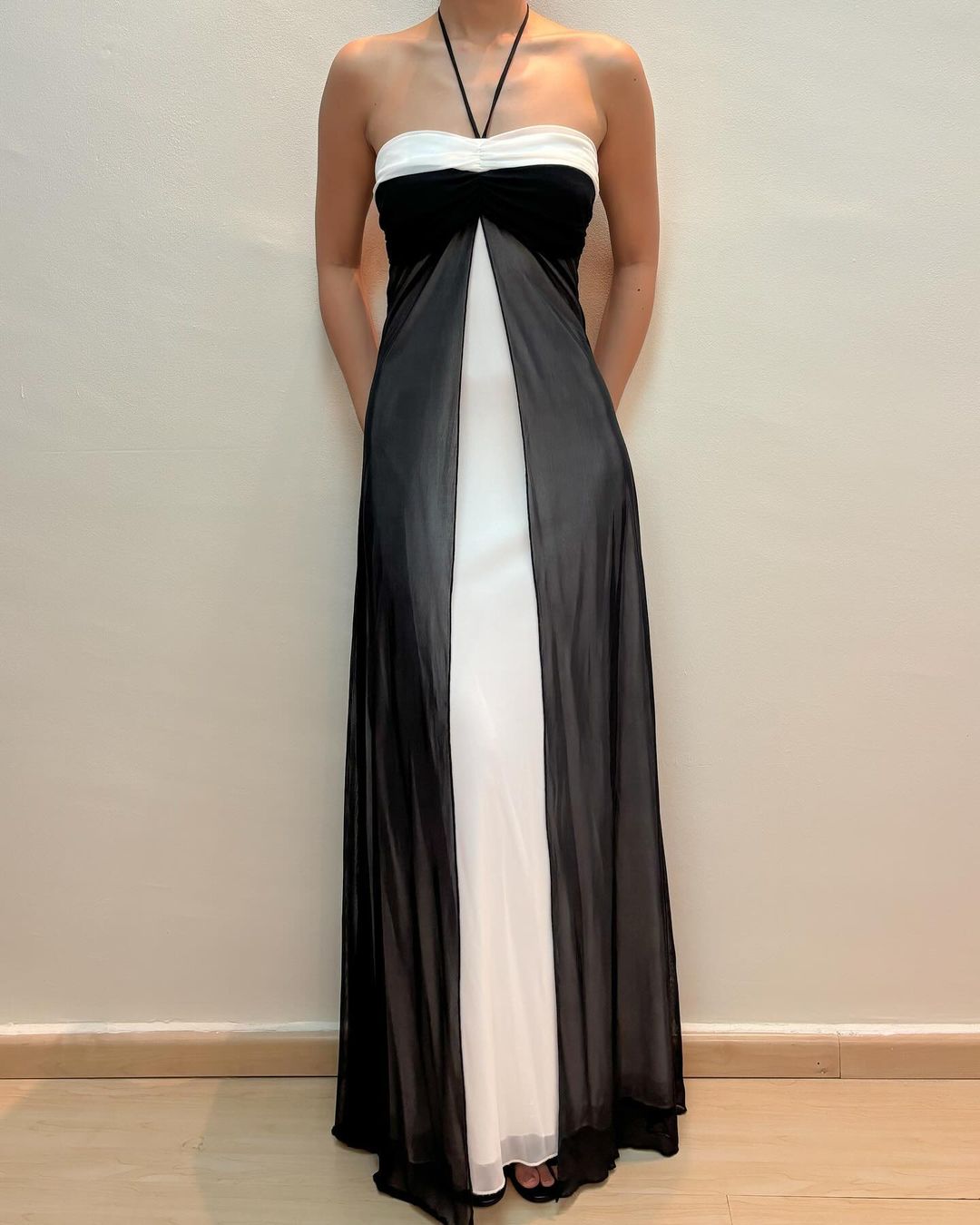 Halter A Line Black And White Long Prom Dress J5144