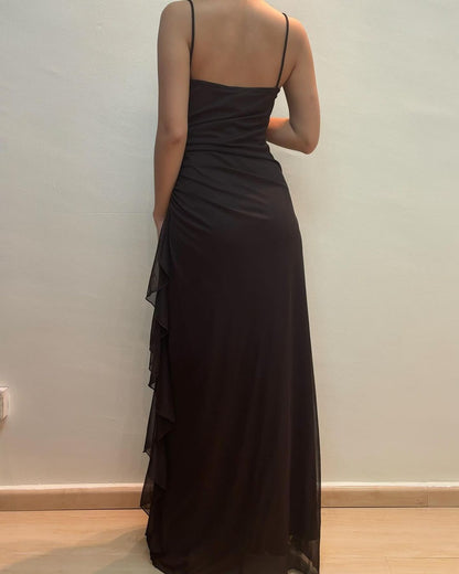Robe de bal longue à volants et col en V, coupe trapèze, tenue de soirée formelle J5156