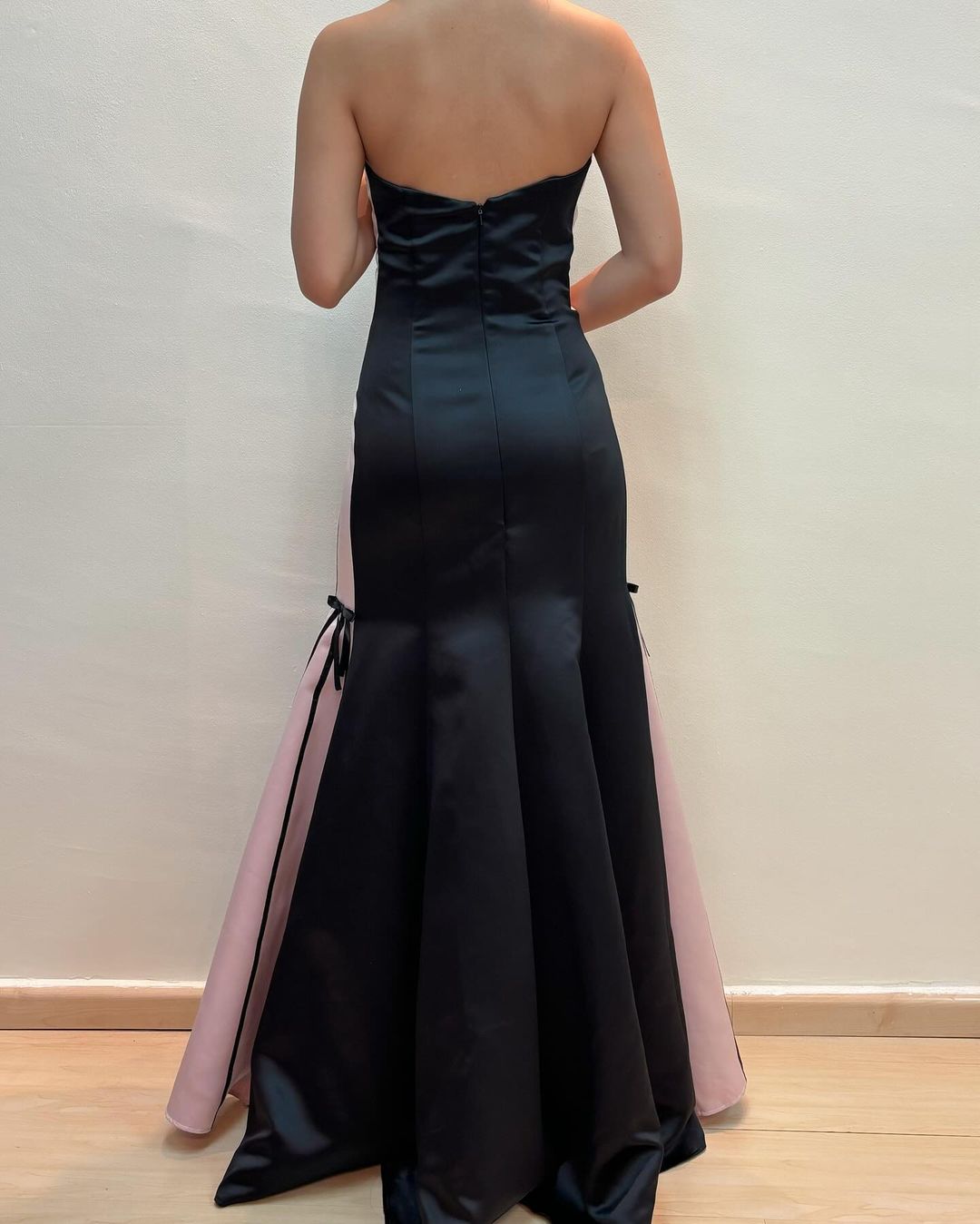 Strapless A Line Satin Long Prom Dress Black Formal Dress J5159