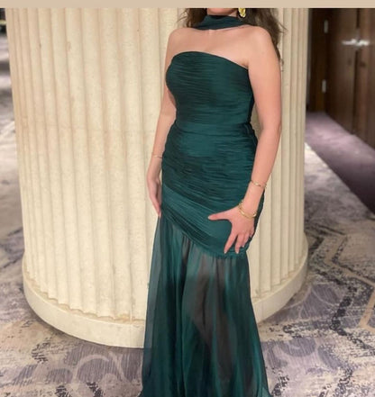 Robe de bal longue verte style sirène sans bretelles, tenue de soirée formelle J5162