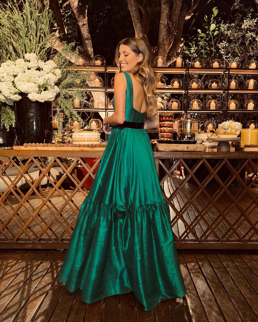 Robe de bal longue en satin vert coupe trapèze, élégante robe d'invitée de mariage J5165