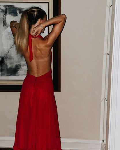 Tiefes V-Ausschnitt A-Linie Langes Ballkleid Rot Hochzeitsgastkleid J5170