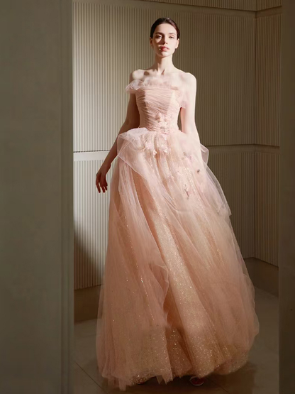 Robe de bal rose clair en tulle, coupe trapèze, pour 16 ans, J5172