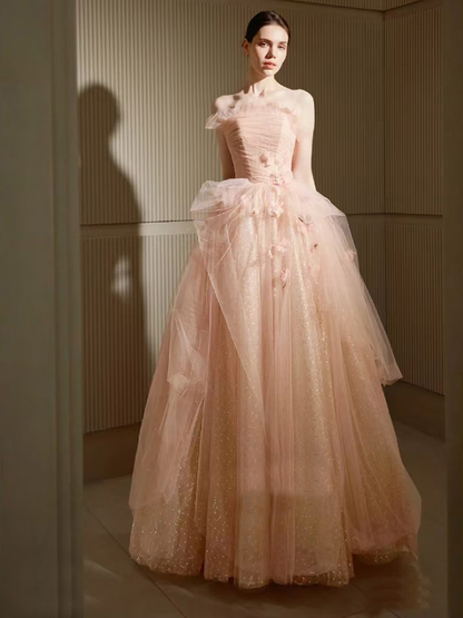Robe de bal rose clair en tulle, coupe trapèze, pour 16 ans, J5172