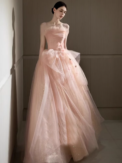 Robe de bal rose clair en tulle, coupe trapèze, pour 16 ans, J5172