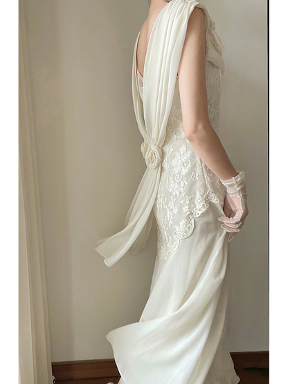 White Lace Wedding Dress A Line Chiffon Dress J5178