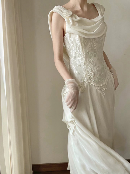 White Lace Wedding Dress A Line Chiffon Dress J5178
