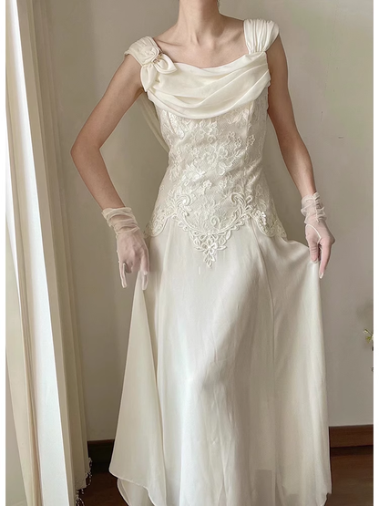 White Lace Wedding Dress A Line Chiffon Dress J5178