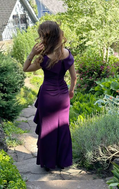 Robe de bal longue violette à volants, tenue de soirée formelle J5191